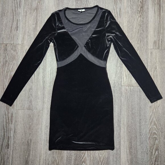 Black velvet and mesh cutout bodycon long-sleeved mini dress from Noisy May - Picture 10 of 16